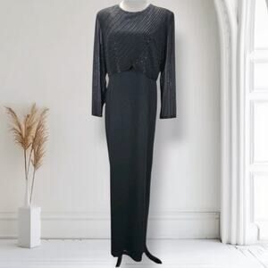 Vintage 90s Karen Millen Black Beaded Sheer Minimalist Gown 12